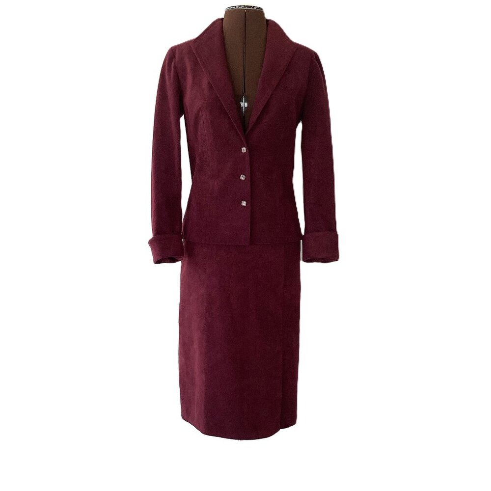 Vintage Burgundy Ultrasuede Skirt Suit
